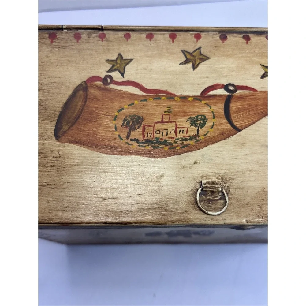 Vtg American Painted Tin‎ Toleware Hinged Box American Eagle Folk 7.25